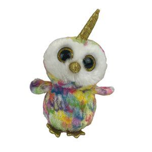 Ty Tysilk Enchanted Rainbow Owl 8" Plush Stuffed Animal Glitter Gold Big Eyes